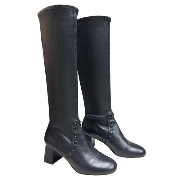 Coach Britney Knee-High Boot Studded Leather Pull On Black Size 5.5B - Picture 1 of 6